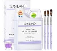 SAVILAND 500ml Monomer Acrylic Liquid Kit: Pure EMA Acrylic Liquid Low Odor Monomer for Acrylic Nails with 3 Pcs Acrylic Nail Brush 8# 10# 14# Dappen Dish for French Nail Extension Carving DIY Home