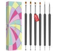 Saviland 6Pcs Double-Ended Nail Art Brushes, Point Drill, Drawing & Painting Tools Set for DIY Gel Polish, Nail Carving, French Nails - Black