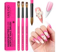 SAVILAND Acrylic Nail Brush Set: 3PCS Professional Acrylic Brushes Pink Wooden Handle Size 8/10/14 Nail Brushes For Acrylic Application Nail Extension Nail Carving Nail Art Home DIY