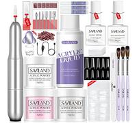 Saviland Acrylic Nail Kit - 3 Colors Acrylic Powder and Liquid Set with Acrylic Nail Brushes/Nail Drill/Top Gel/Non-Acid PH Bond/Nail Glue/Dappen Dish/Coffin Nails Tips Gel X Nail Kit for Salon DIY