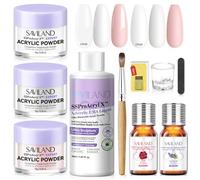 Saviland Acrylic Nail Kit: 3 Colors Pink White Clear Acrylic Powder & Liquid Set with Brush, Forms, Files & Dappen Dish 2Pcs Rose Lavender Cuticle Oil for Nail Nourishing Repair