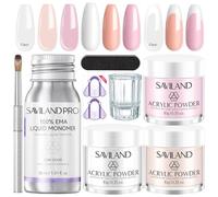 SAVILAND Acrylic Nail Kit for Beginners: Complete Acrylic Powder Liquid Set | Low Odor Long-Lasting Nail Kit with Everything 3 Colors Acrylic Powder and Liquid Set Brush for Extension French Manicure DIY
