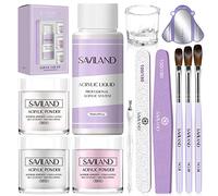 Saviland Acrylic Nail Kit: White Pink Clear Acrylic Powder and Liquid Set with 3 Sizes Nail Brush/Nail File/Nail Forms/Dappen Dish for Beginners