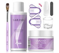 Saviland Acrylic Nail Kit with 30g Clear Powder and 60ml Liquid Set, Includes Brush, Nail Forms, Files, Dappen Dish for Acrylic Nail Extension, Starter Kit for Beginners Home DIY