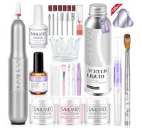 Saviland Acrylic Nail Kit with Electric Drill, 3 Colors Powder & Liquid Set, Includes Bond Primer, Brush, Top Gels, Cuticle Oil, Complete Manicure Gift Set for Her