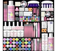 SAVILAND Acrylic Nail Kit with Everything: Nails Kit Acrylic Set for Beginner 3 Color Acrylics Powder Gel Polish Set 36pcs Glitter Powder Nail Decoration Foldable U V Lamp Professional Set