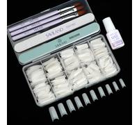 Saviland Acrylic Nail Tips Kit, 250PCs Half-Cover French Tips (10 Sizes) with Acrylic Brush Size 8/10/14 Fast-Drying Nail Glue Natural Fake Nails Extension Set for Nailart DIY Salon & Home Use