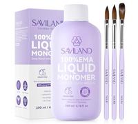 SAVILAND Advanced Acrylic Liquid with Acrylic Brushes Kit: 200 ml Low Odor Acrylic Monomer Liquid EMA Nail Monomer Liquid with 3 PCS Premium Acrylic Brushes Size (8/10/14) for Acrylic Nail Extension