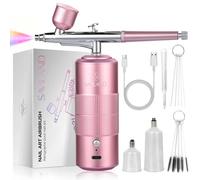 SAVILAND Advanced Airbrush Kit: 0.3X Instant Atomization Airbrush for Nails with Cleaning Brush Limitless Nail Art Creativity Salon-Perfect Results 3 Mode Airbrush Gun for Ombre French Nails(Pink)