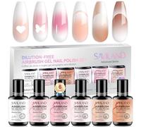 SAVILAND Advanced Dilution-Free Airbrush Gel Nail Polish, 6PCS White Pink Nude Airbrush Paint for Nails 0-Acetone Non-Toxic Formula, 28 Days Lasting Airbrush Nails Gel for Ombre French Nail Art Salon