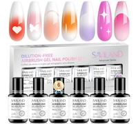 SAVILAND Advanced Dilution-Free Airbrush Gel Nail Polish Set: 6PCS White Nail Polish Gel for Airbrus 0-Acetone Pure Formula No Clogging Airbrush Paint for Full Coverage Ombre Nails Salon Manicures