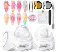 SAVILAND Advanced Non-Stick Solid Builder Gels: White Clear Instant Sculpture 3D Nail Gel Sculpting Gel 2PCS Non-Wipe 3D Sculpting Gels for NailArt with Chrome Nail Powder Salon