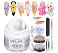 SAVILAND Advanced Solid Builder Gels Kit: Non-Sticky White 3D Nail Gel with Chrome Powder Sequins Sculpture Pen Non-Wipe Builder Sculpting Gel for Nails Nail Extensions 3D Nail Art Design DIY Home