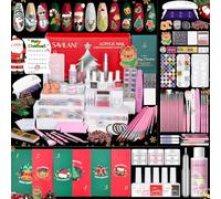 SAVILAND All-In-1 Acrylic Nails Christmas Advent Calendars: Premium Acrylic Nail Kit with Acrylic Powder Xmas Stickers 24 Days Christmas Manicure Gift Set For Women Limited Winter Holiday Gifts