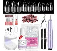 SAVILAND Almond Gel Nail Extension Kit: Nail Drill Kit U V Lamp for Gels Nail 500PCS Nail Tips and Glue Gel Kit Easy Use Manicure Tool Nail Extension Kit for Nail Design Home DIY Salon Gift for Women