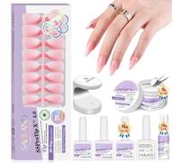 SAVILAND Almond Nail Tips 30 Days Wear: 96 Pcs 16 Sizes French Tip Nails Pink White Ombre Full Cover False Nail Tips Strong Nail Glue For Builder Nail Gel LED Lamp Manicure Kit