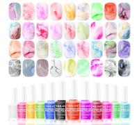 SAVILAND Blooming Gel Nail Polish Color Artistry: Oil Painting Effect Nail Blooming Gel Polish 12pcs Dopamine Color Marble Nail Polish Watercolor Quick Dry Long Lasting Easy Nails Art DIY 12 ML