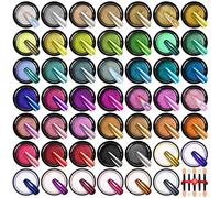 Saviland Chrome Nail Powder Set: 48 Colors Metallic Mirror Effect Chrome Nail Powder for Gel Polish Aurora Holographic Silver Gold Nail Chrome Powder for Gel Nails Art Decoration & French Manicure DIY