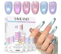 SAVILAND Color Artistry Cat Eye Gel Nail Polish Set: 6 Colors Crystal Shiny Cateye Gel Polish Shimmer Glitter Rainbow Magnetic Gel Nail Polish with Magnet Stick Soak Off U V Lamp Manicure Art DIY