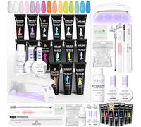 SAVILAND Color Artistry Glow & Go Poly Nail Gel Kit: 15 Colors Neon Rainbow PolyGel Nail Kit Nail Strengthen PolyGel Nail Starter Kit with U V Nail Lamp Slip Solution for Fast Nail Extension Home