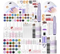 SAVILAND Complete Acrylic Nail Kit with Drill: Acrylic Nails Kit for Beginners with Everything 3pcs AcrylicPowder EMA Monomer Nails Drill Gel Polish U V Lamp NailArt Home DIY Skill Training