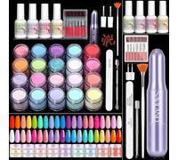 Saviland Dip Powder Nail Kit with Drill: 20 Colors Summer Dipping Powder Starter Kit with Liquid Base Top Coat Set Professional Dip System Protect Repair Home Nail Salon