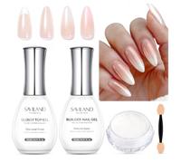 SAVILAND Essentials 3-In-1 Nail Chrome Set: Metallic Mirror Effect White Pearl Chrome Powder for Gel Nails High Pigment Glazed Chrome Nail Powder with Nudes Builder Nails Gel & Glossy Top DIY