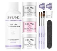 SAVILAND Essentials Acrylic Nail Kit: Beginner-Friendly Nails Kit Acrylic Set with Clear White Pink Acrylic Powder Low Odor EMA Monomer Acrylic Brush for Nail Extension 3D Nail Art Home DIY Nails