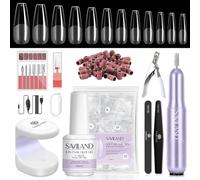 SAVILAND Gel Nail Extension Kit with Drill: ALL-IN-1 Beginner Gels Nail Extension Kit,15ML Nail Glue Gel, 500 Pcs Long Coffin Tips, Mini Nail Lamp, Acrylic Nails Kit, Salon DIY Manicure Gift for Women
