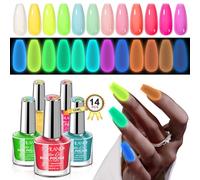 Saviland Glow in the Dark Nail Polish Set: 12 Colors Luminous Quick Dry Nail Varnish with Coat Top Polish Coat Fluorescent Colour Halloween Nail Polish for Salon Home Use Gift Set