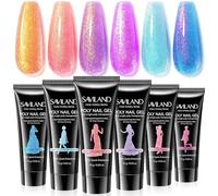 SAVILAND Hema-Free Poly Gel Nail Kit: Long-Lasting Poly Nail Gel with 6 Shimmer Colors Peach Pink Blue Purple, 28-Day Lasting Nourishing with Castor Oil, Stays for Beginners Quick Nail Extensions DIY
