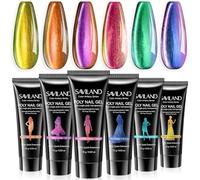 SAVILAND Hema-Free Poly Gel Nail Kit: Poly Extension Gel with Cat Eye Magnet, 6 Chameleon Colors Glitter 28-Day Lasting Poly Nail Gel, Nourishing with Castor Oil, Suitable for Salon Home Nail Art