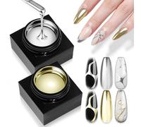 SAVILAND Metallic Gel Nail Polish Set, Silver & Gold Chrome Gel Polish with High-Shine Mirror Metallic Finish Nail Art 3D Effect Soak Off U V LED Painting Drawing gel for Beginners Home DIY Salon Use