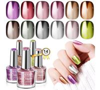 Saviland Metallic Nail Polish Set, 12Pcs Dark Chrome Series Colors Quick Dry Nail Polish with Castor Oil Base Top Polish Coat Long Lasting Nail Polish Kit for Women Fingernail Nail Art Manicure Gift