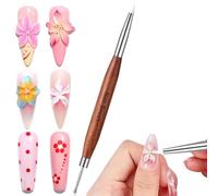 SAVILAND Nail Art Brush Double-Ended Nail Art Pen: Silicone & Metal Dual Tip Nail Art Tools Sculpting 3D Gel Carving Detailing, Wood Handle Nails Dotting Tool