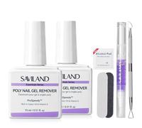 SAVILAND Poly Gel Remover Kit, 2 Pcs Fast & Zero Residue Gentle Poly Nail Remover, Acrylic & Gel Nail Polish Remover, Rich in Castor Oil & Vitamin E, with Cuticle Oil Pen & Scraper for Salon Use