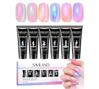 SAVILAND Poly Nail Gel Kit: Glow & Go Poly Extension Gel Nail Kit 6 Aurora Colors Gel Nail Extensions Kit with Cat Eye Magnet for Builder Enhancement Cateye Nail Art Salon Home Use