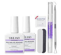 SAVILAND Poly Nail Gel Remover Kit: 2 Pcs ProSpeedy Fast Removal Poly Nail Remover Gentle on Nails Gel Nail Remover Kit Rich in Castor Oil & Vitamin E with Cuticle Oil Pen and Scraper Salon Use