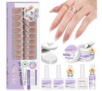 SAVILAND Press On Nails Almond: 4-In-1 French Tip Press On Nails Full Cover 90 Pcs 15 Sizes Press On Nails Almond Medium Strong Nail Glue for Press Ons U V Light Remover A-F Primer French Tip Tool