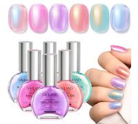 SAVILAND Sheer Nail Polish Set: 60 Seconds Quick Dry nail Varnish 18 Free Icy Sheer Glitter Summer Non Gel for Finger Toe Nail Art Home DIY Gift 6 Colors
