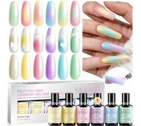 SAVILAND Shimmer Airbrush Gel Nail Polish Dilution Free: Opal Symphony Pastel Collection 6 Colors Hema & Acetone Free Fine Mist Spray for Ombre Aura & French Nail Art Salon Set 20ml