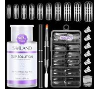 SAVILAND Slip Solution For Poly Nail Gel Kit: One-Touch Glide 150 ml Slip Solution All-In-1 Poly Nail Gel SlipSolution with Dual-Ended Nail Brush 100 PCS Dual Forms for Nail Art Extension Home DIY