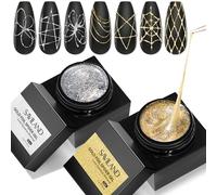 SAVILAND Spider Gel Set: Shimmering Spider Gel for Nail Art 2PCS Gold & Silver No-Wipe Unbreakable Paint Line Drawing Gels Sparkling Effect Manicure DIY Nail Designs Home 5g