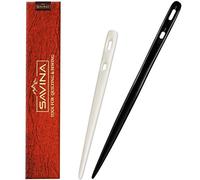 SAVINA Savina Set 2 Nalbinding Needle Bone & Horn with Large Two-Eyed. Handmade Binding Tool, Multipurpose Weaving/Knitting/Stitching Needles for Craft Work