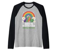 Saving Batteries Going Green Vegetarian Vegan Planet Earth Raglan Baseball Tee