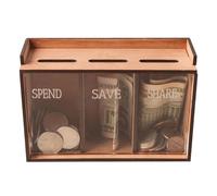 Saving Box - Personalized Banker Piggy Bank, Storage Case Money Savings Challenge Box, 3 Compartments Wooden Coin Bank with Removable Lid, Portable Saver Money Storage Organizer, Adults for Holiday