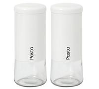 SAVING HUB - 1.13L Airtight Pasta Storage Jar with Lid - White Plastic Canister with Glass Base - Round Tin for Storing Spaghetti, Fusilli & Dry Foods - Kitchen Storage Container - (2)