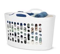 SAVING HUB 50L Laundry Basket Flexible Plastic - Large Lightweight Flexi Tub with Strong Handles, Durable Clothes Hamper for Washing, Storage & Home - Stackable Basket 60 x 37 x 40.5 cm (1, White)