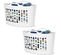 SAVING HUB 50L Laundry Basket Flexible Plastic - Large Lightweight Flexi Tub with Strong Handles, Durable Clothes Hamper for Washing, Storage & Home - Stackable Basket 60 x 37 x 40.5 cm (2, White)