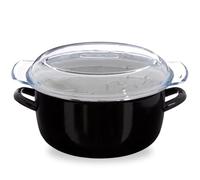 SAVING HUB 5L Deep Fat Fryer - Black Enamel Steel Pot with Wire Basket & Pyrex Lid - Multipurpose for Frying, Chicken, French Fries, Boiling Pasta - Gas & Electric Hob Compatible H16 x D27 x W33 cm